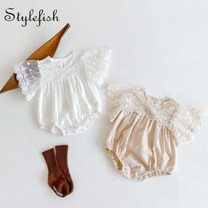 baby clothes babies' cotton short-sleeved triangle clothes climbing clothes for baby girls summer romper lace infant outfit