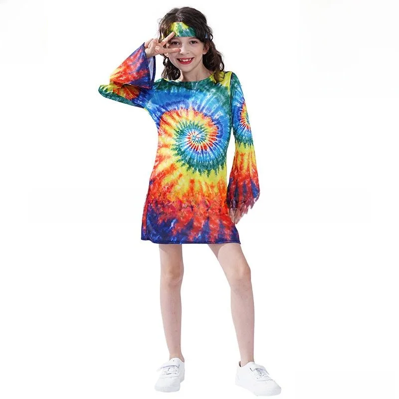 

Костюм хиппи для девочек, маскарадная одежда на Хэллоуин, детская мода, традиционная китайская этни...