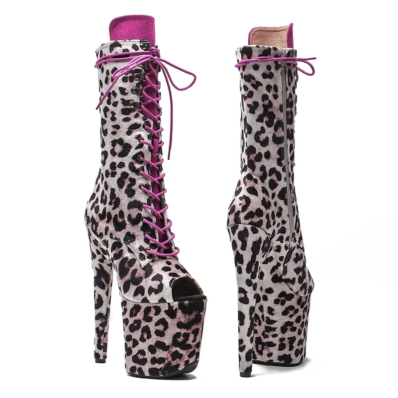 Leecabe 20cm/8inches Leopard  Upper Open toe  Fashion  High Heel platform   Pole Dancing boots