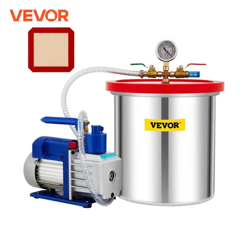 VEVOR Vacuum Chamber with Pump 5 Gallon Chamber 5CFM 1/2 HP Single Stage Rotary Vane 110V HVAC Air Tool Set for Stabilizing Wood