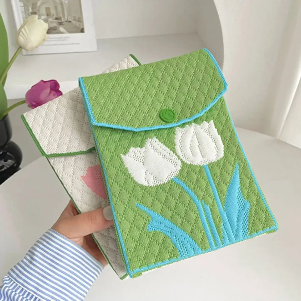 Mini bolso de mano de punto hecho a mano con patrón de tulipán, bolso de muñeca con nudo de alta capacidad, bolso de teléfono de punto para mujer