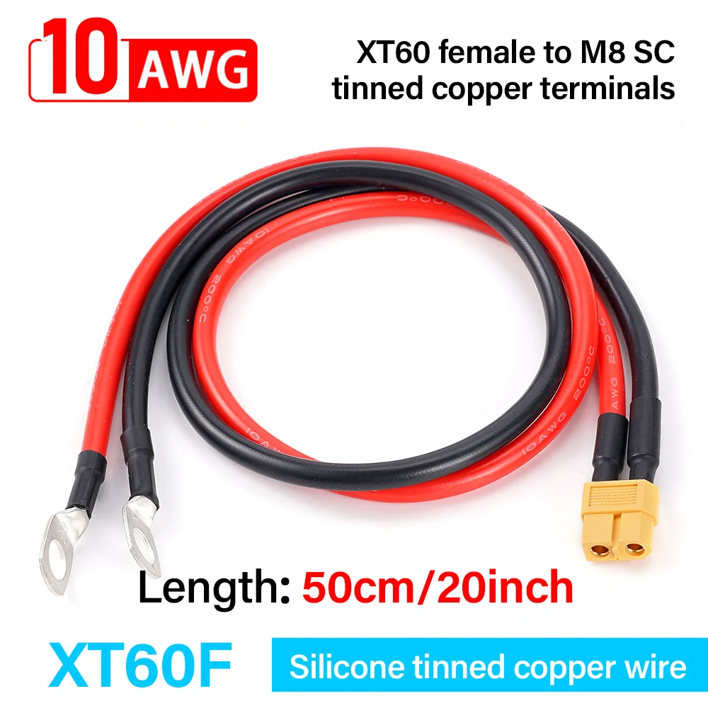 XT60 Buchse/Stecker auf M8 O-Ring Ösenklemme Anschlusskabel 10AWG 50cm Ladegerät Stromkabel für RC Lipo Akku FPV Racing