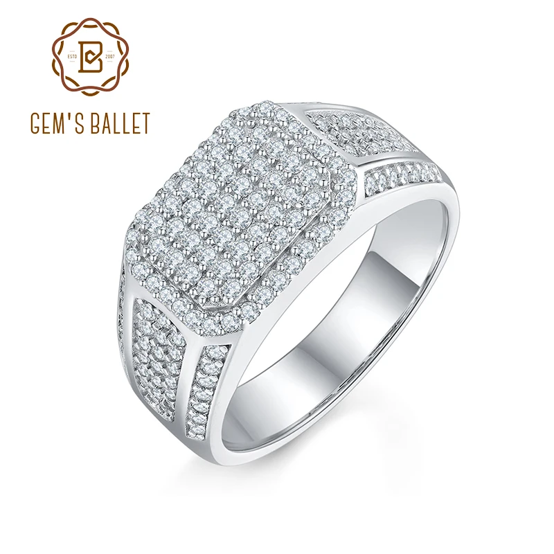 GEM'S BALLET Moissanite men's Ring Modernist Engagement Ring in 925 Sterling Silver Hip Hop Men's Ring For Him Gift