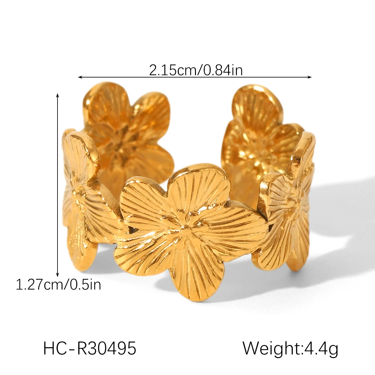 Wasserdichter, 18 Karat vergoldeter Edelstahl-Blumenarmreif, offener Armreif, Ohrringe, Ringe für Damen, trendiger Schmuck – Detail 14
