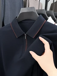 High end brand long sleeve polo shirt men's autumn luxur silk cotton half zipper lapel T-shirt fashion casual men's clothing