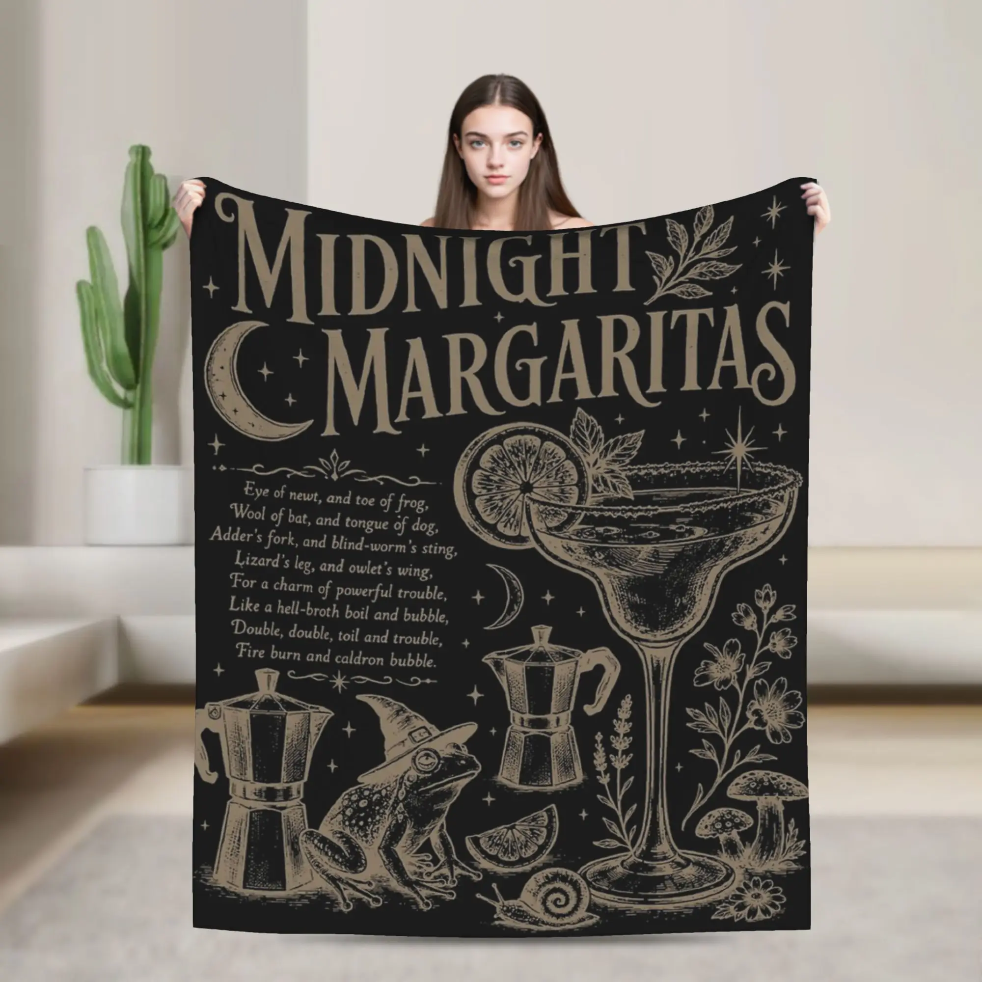 Midnight Margaritas, Witchy Tequila, Halloween Spooky Drinking Blankets Practical Magic  Plush Throw Blankets for Home Decor