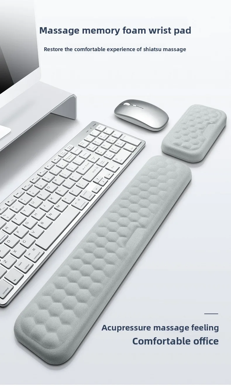 Memory-Schaum Handgelenkauflage Set Tastatur-Mauspad Ergonomische Schreibtischunterlage für Büro und Gaming 4 Größen Grau Schwarz Leder – Detail 1