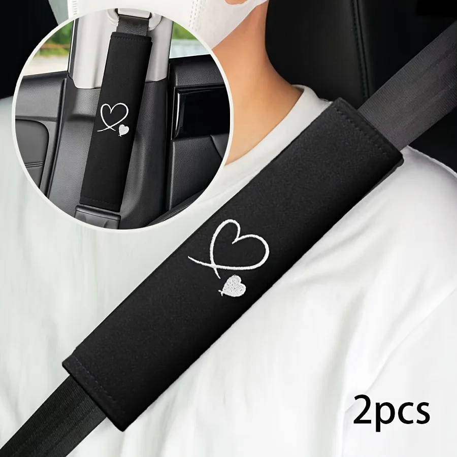 

1Pair Heart-shaped Embroidered Car Seat Belt Shoulder Pads Soft Breathable Ice Fabric Safety Belt Protector Cover Interior cute