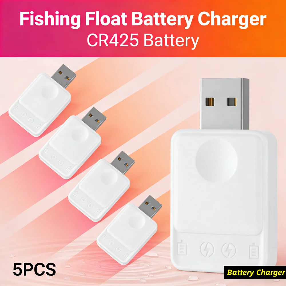 5pcs CR425 Battery USB Charger Luminous Electronic Fishing Float Charger Multiple Safety Protections One-Button Operation