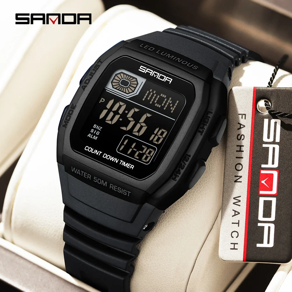 SANDA2208 Casual Fashion Men's Electronic Watch Outdoor Sports Waterproof Timing LED Women's Watch