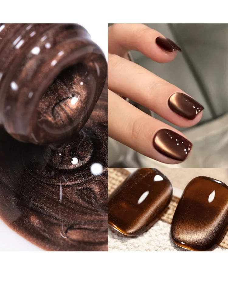 BORN PRETTY 10ml Goldener Kaffee Farbverlauf Katzen-Magnetgel Nagellack Braun Glasperlen Mondlicht Soak-Off UV Herbst Gel Nagelkunst