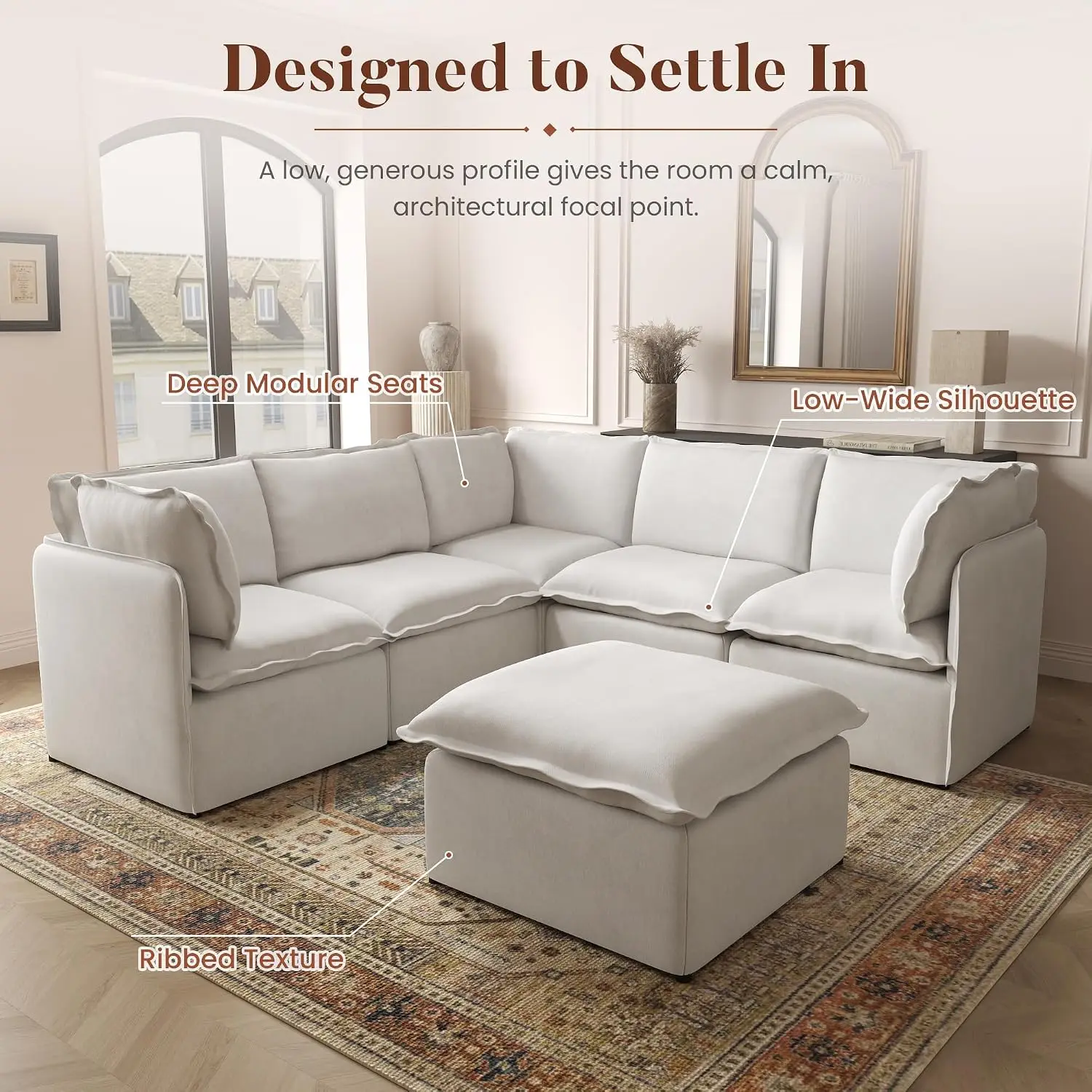 Modular Ottoman Upholstered Footrest for Sectional Sofa, Customized