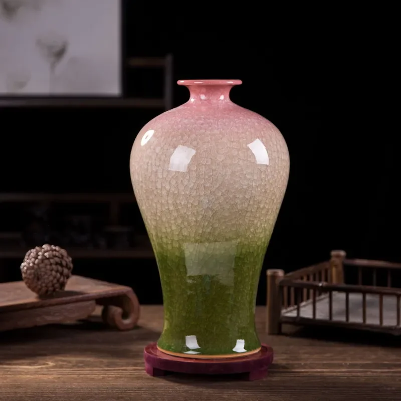 for Jingdezhen Cracked Glaze Jade Piece Ceramic Vase Appreciation Vase Home Furnishing Living Room Decorative Porcelain New