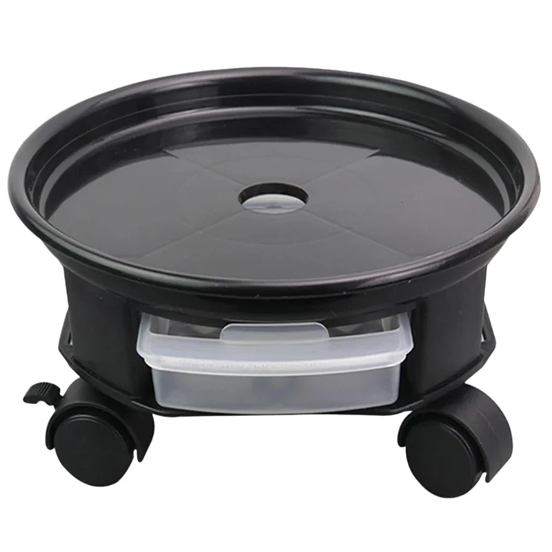 Round Flower Pot Trays Removable Universal Bottom Wheel Foundation Plant Flower Pot Base with Storage Drawer-D