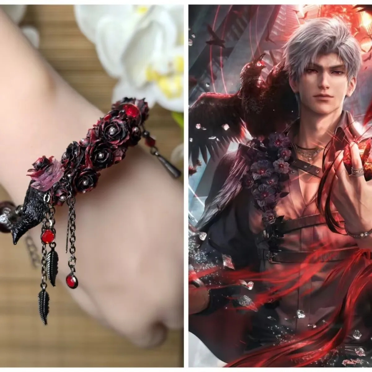 Qin Che | Love and Deep Space Game Card Impression Derivative Original Bracelet Hand Chain Mobile Pendant Crow Carving Flower - view 2