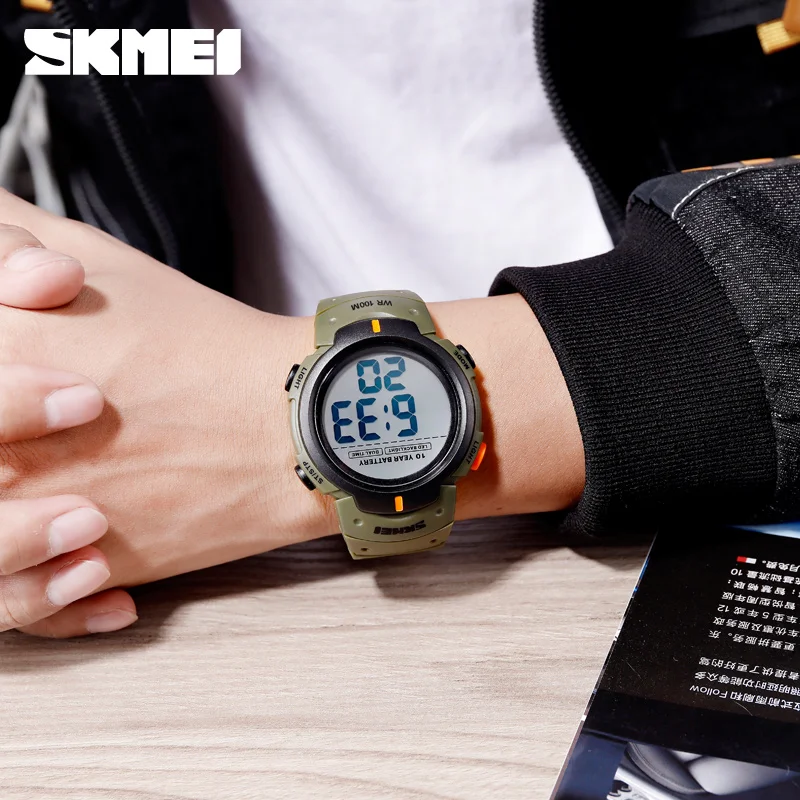 SKMEI 1560 الرياضة إلكترونيات ساعة للرجال 100 متر إضاءة مقاومة للماء عرض الرقمية رجالي ساعات المعصم ساعة توقيت العسكرية Reloj Hombre