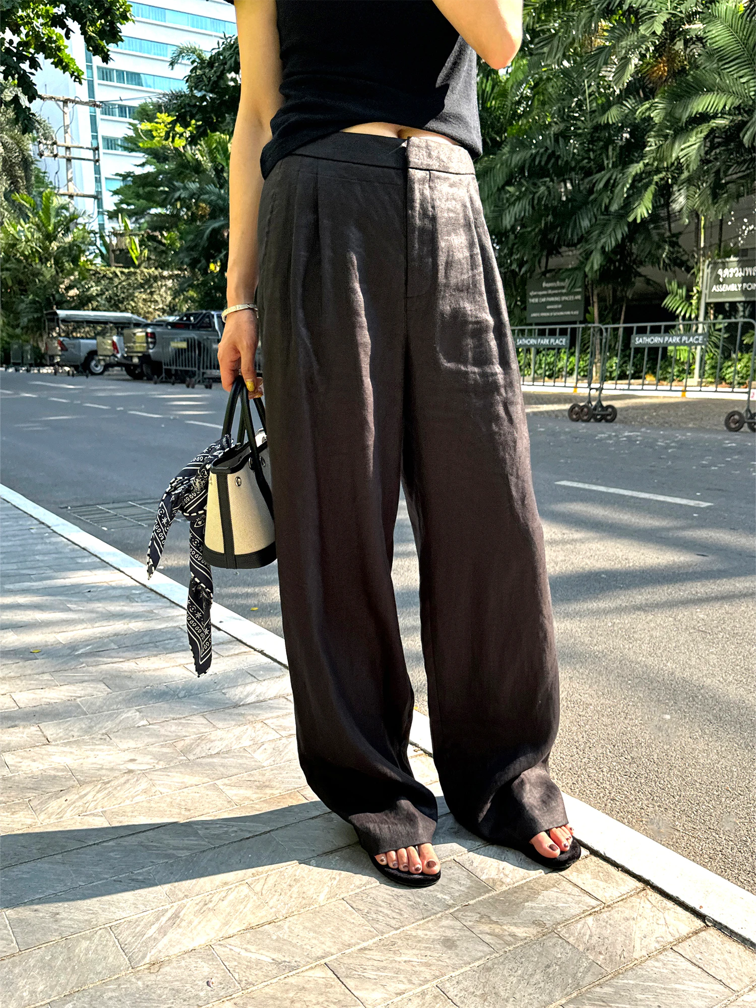 

Повседневные льняные брюки с широкими штанинами, летняя новинка Le Alfashionline, свободный крой, прямые, струящиеся, удобные повседневные брюки