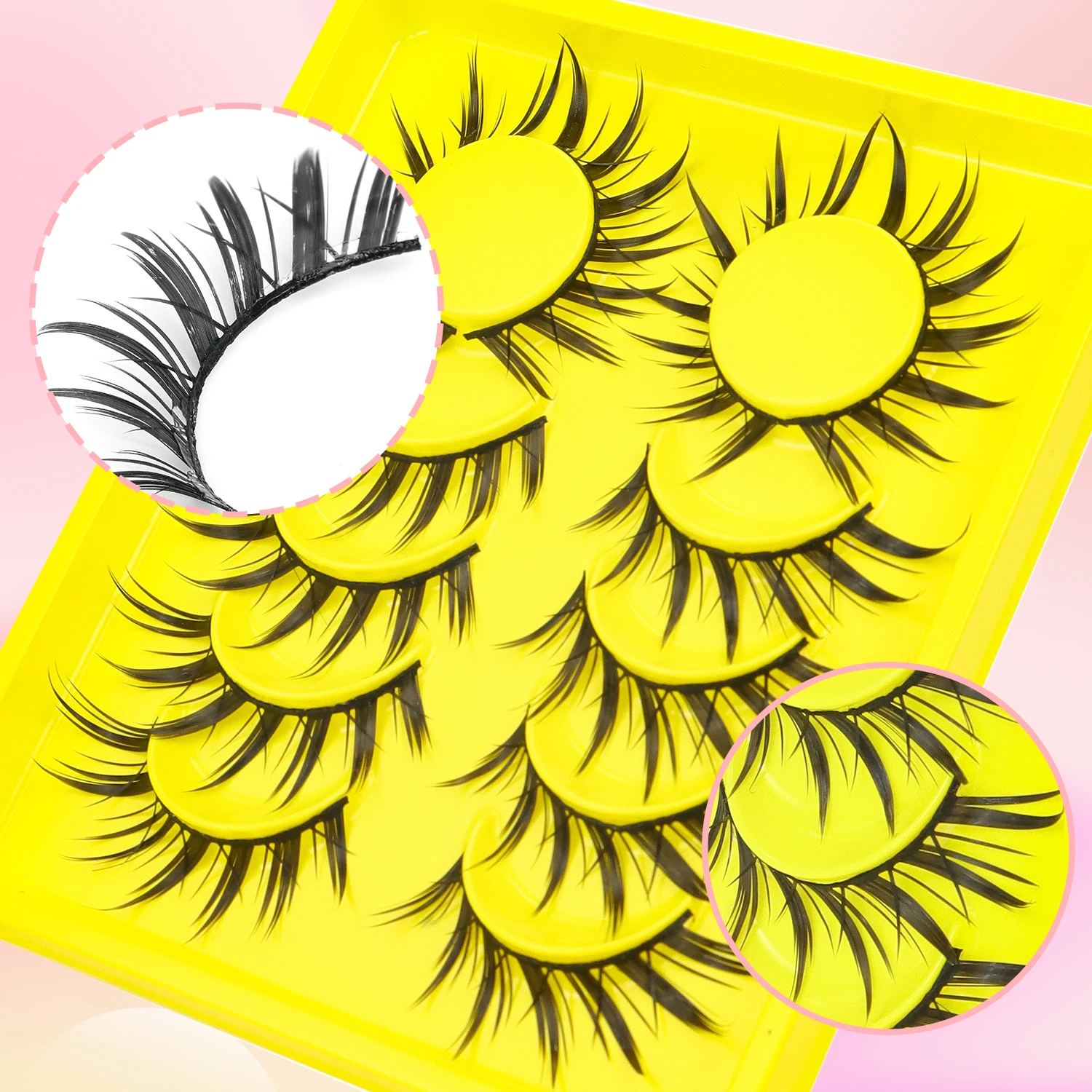 6 Pairs of Super Mirror Wet Pointed Little Devil Slanted Flying False Eyelashes, Whole Curled and Thick Cosplay Eyelashes
