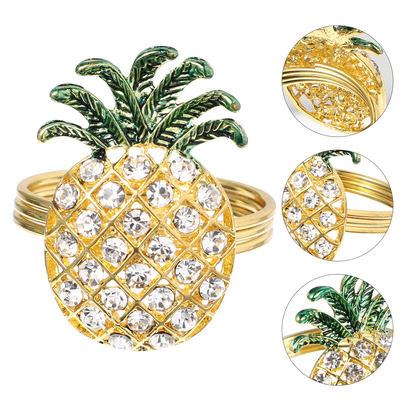 

6pcs Diamond Napkin Buckle Pineapple Design Elegant Dinner Napkin Ring For Banquet Party Hotel Table Supplies Decor