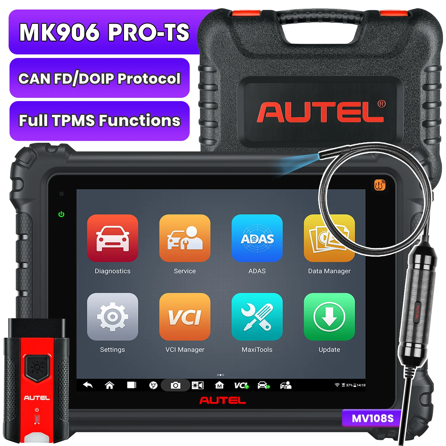 Autel Scanner MaxiCOM MK906PRO TS Upgraded of MK906 Pro/ MK906BT with Advanced ECU Coding/ 36+ Services/ Level-Up Hardware