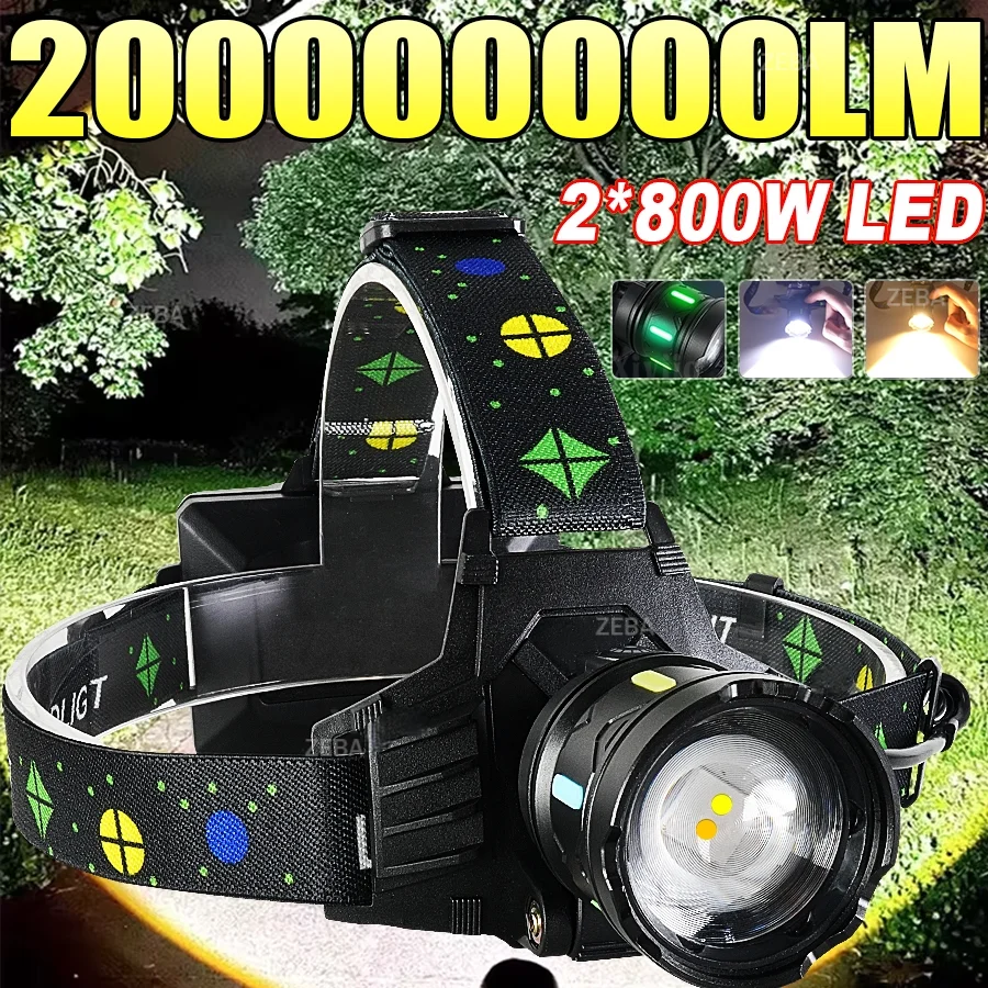 

2026 Powerful LED Headlamp Type-C Rechargeable Headlight 3*18650 Head Flashlights High Power Head Lamp Fishing Zoom Headlights