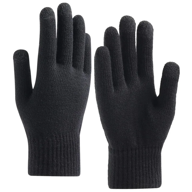 

Winter Knitted Gloves Full-Finger Outdoor Woolen Fleece Lined Thickened Touch-Screen Warm Gloves