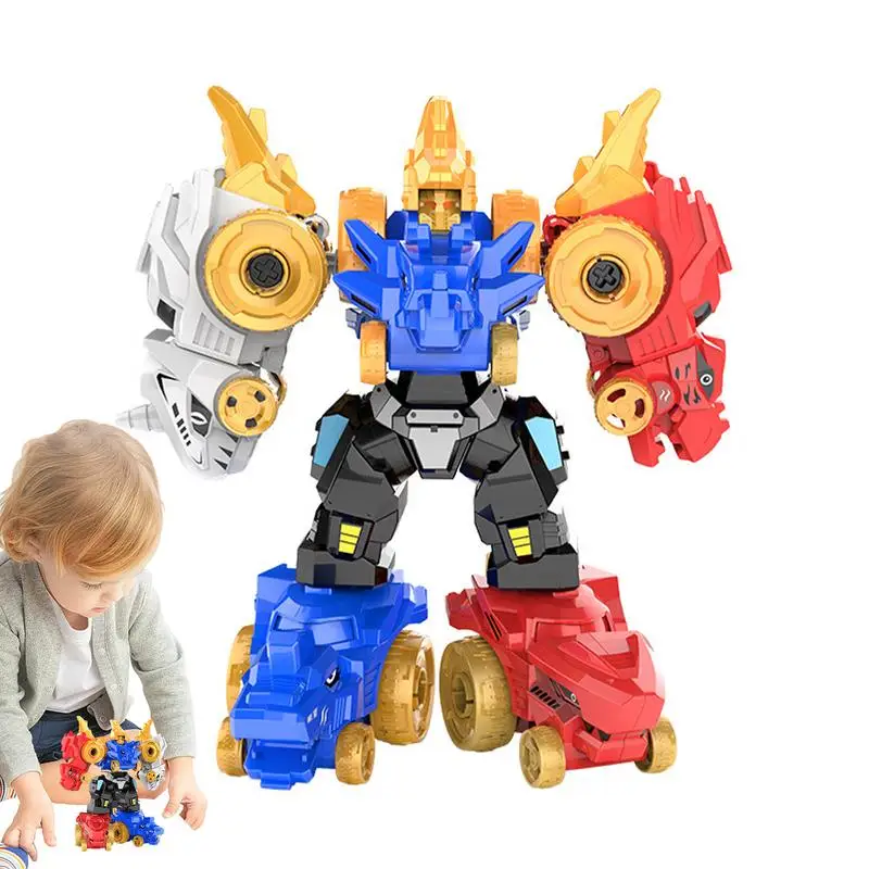 Robot Construction Vehicles Set 5-in-1 Transforming Robots For Kids Dinosaur Car Action Figures With Sturdy Connectors For