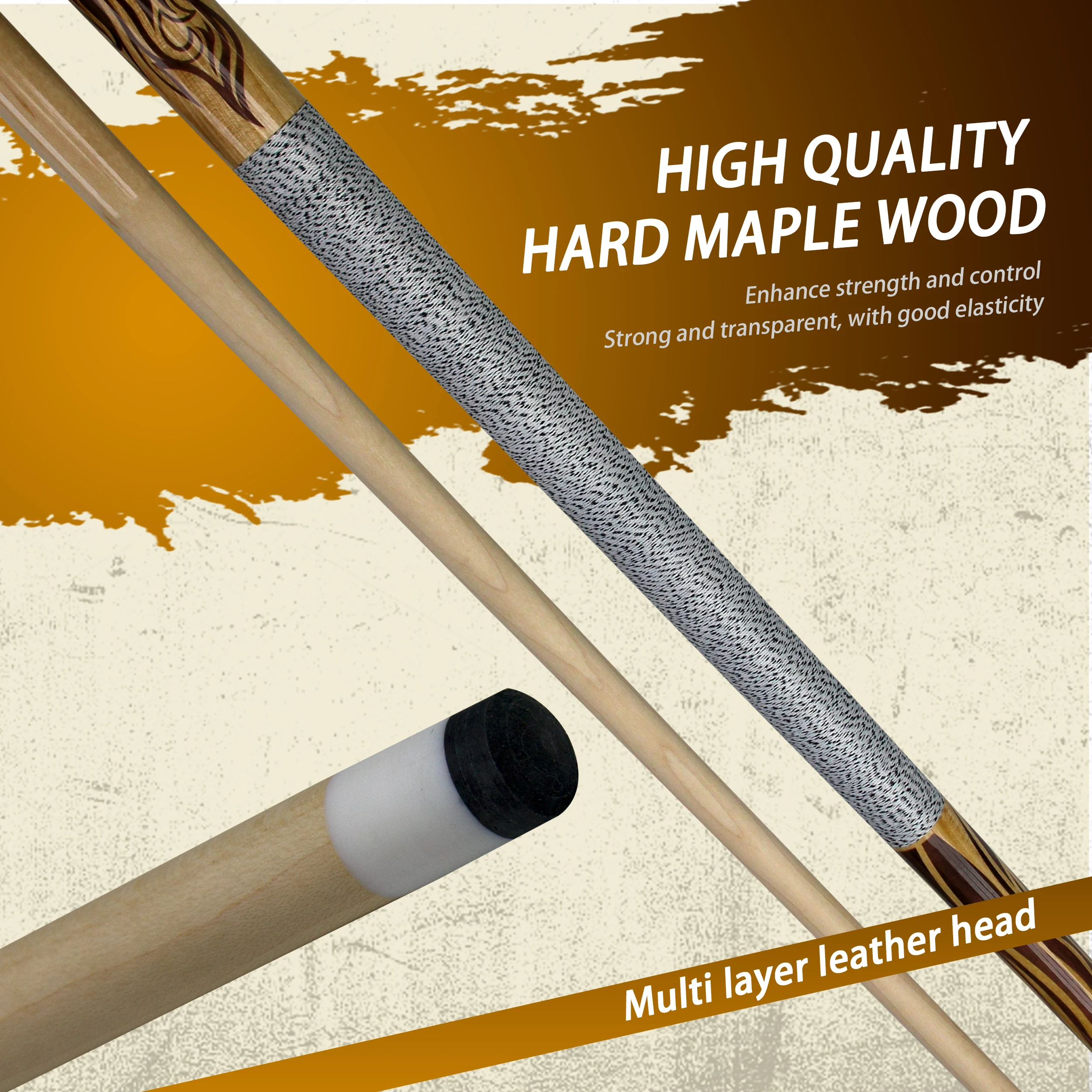 

Professional Maple Pool Cue 12.75mm Tip Multi Layered Ferrule Liner Grip Durable American Billiards