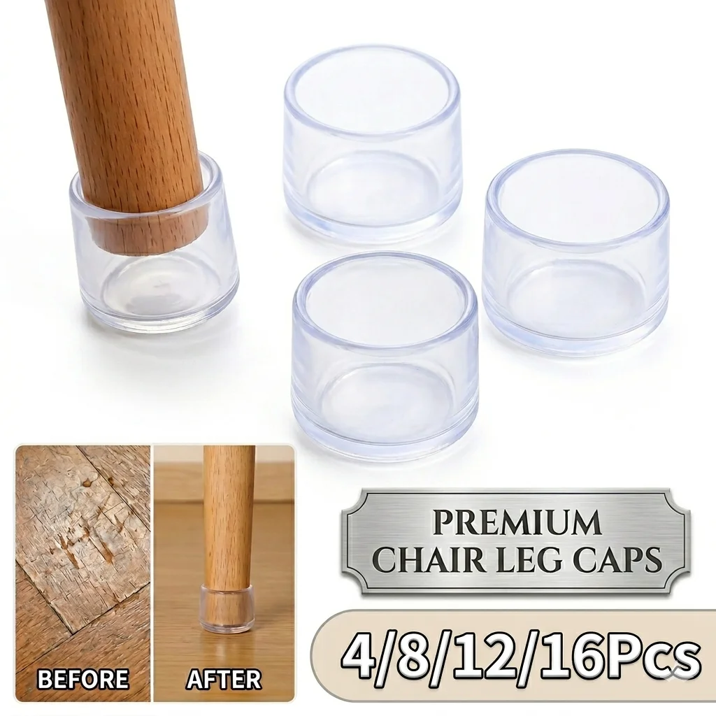 4/8/12/16PCS Transparent Silicone Non-Slip Floor Protectors for Chair Legs & Table Feet, Anti-Noise Rubber Caps