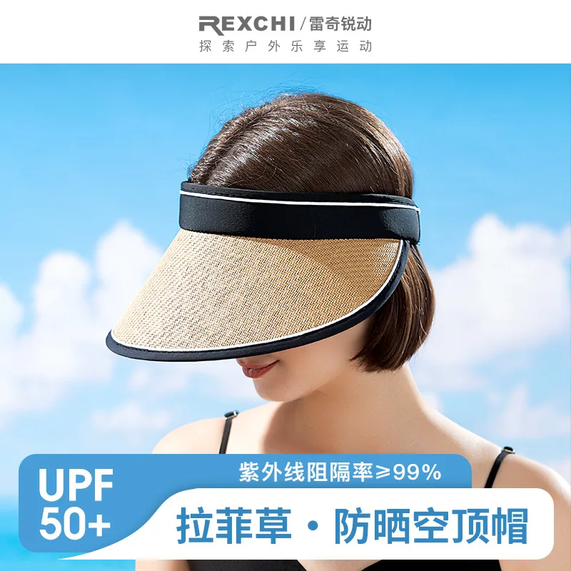 REXCHI Summer Women Sun Hat Beach Hat Shading Sun Protection UV Protection Breathable Adjustable Large Brim Straw Hat XMZ257