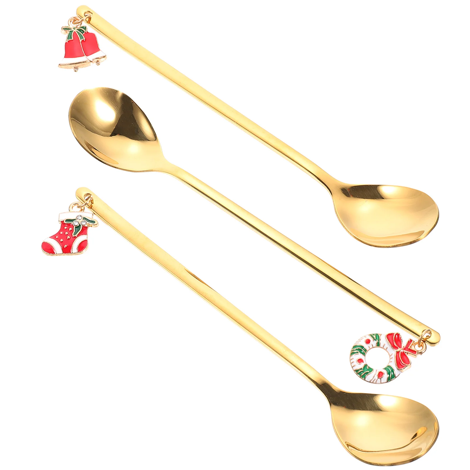

3Pcs Lovely Christmas Spoons Ergonomic Handle Round Smooth Bright Decorate Tableware for Holiday Party Use Stirring Spoon