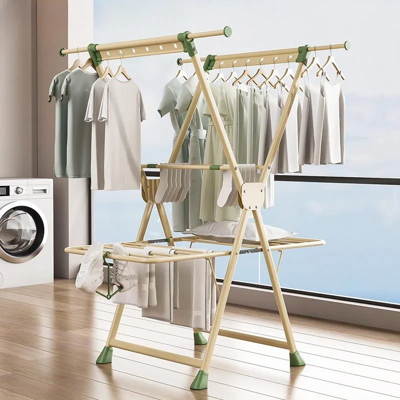 

High Appearance Large Multi-layer Folding Clothes Drying Rack Household Balcony Floor Standing X-shaped Clothes Hanging Pole