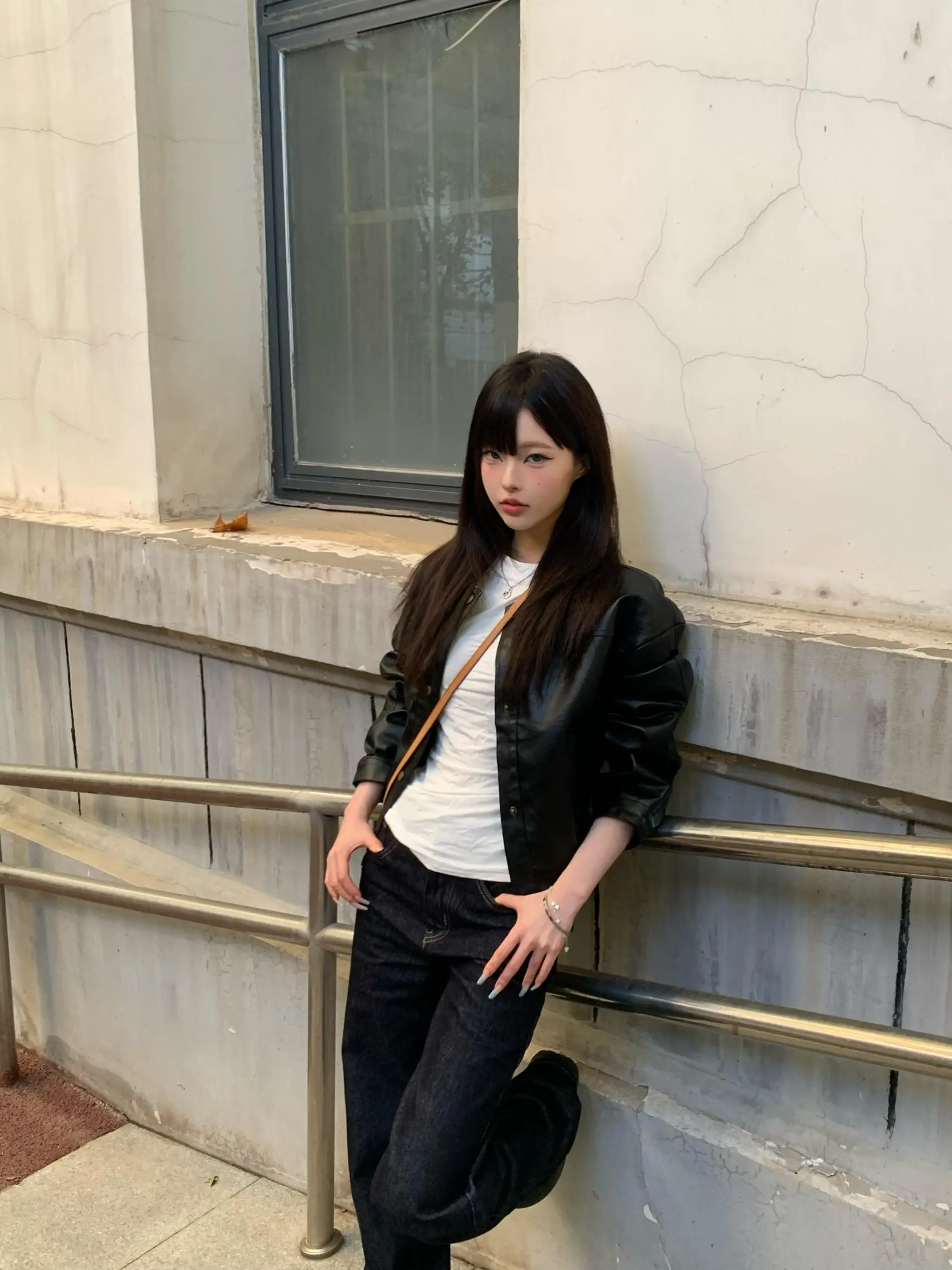 ラブデス クール オルト ブラ PUレザー ジャケット レディース バイカー スタイル ウィンドブレーカー ストリートファッション オーバーロング ジッパー装飾