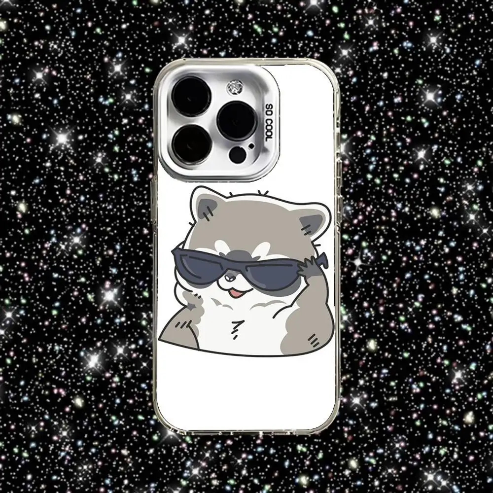 Чехол для телефона с милыми животными в виде енота для iPhone 16,15,14,13,12,11, Pro, XS, Max, Plus, Mini, SE, White Candy, матовый противоударный чехол