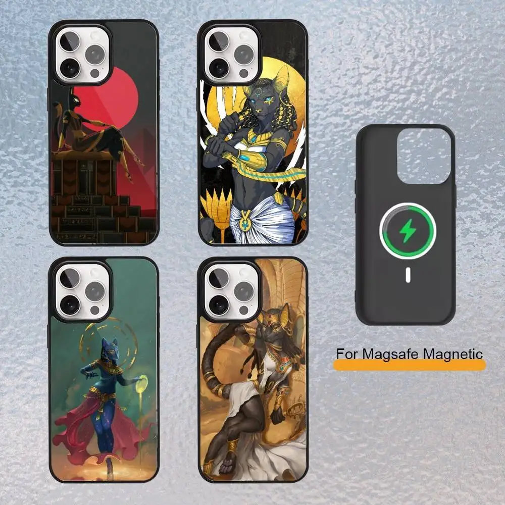 

B-Bastet Egyptian Cat Goddess Phone Case For iPhone Magsafe Magnetic 17,16,15,14,13,12,11 Wireless Charging cover