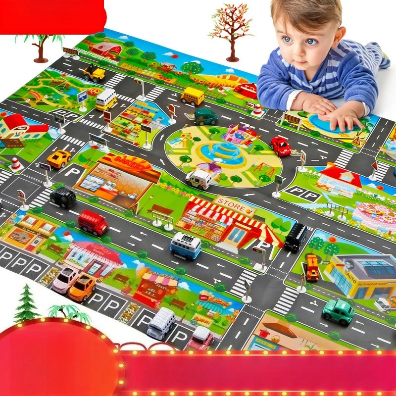 

Foreign Trade Cross-border Children's Toy Parking Scene Big Map Pure English Play House Traffic Car Game Mat