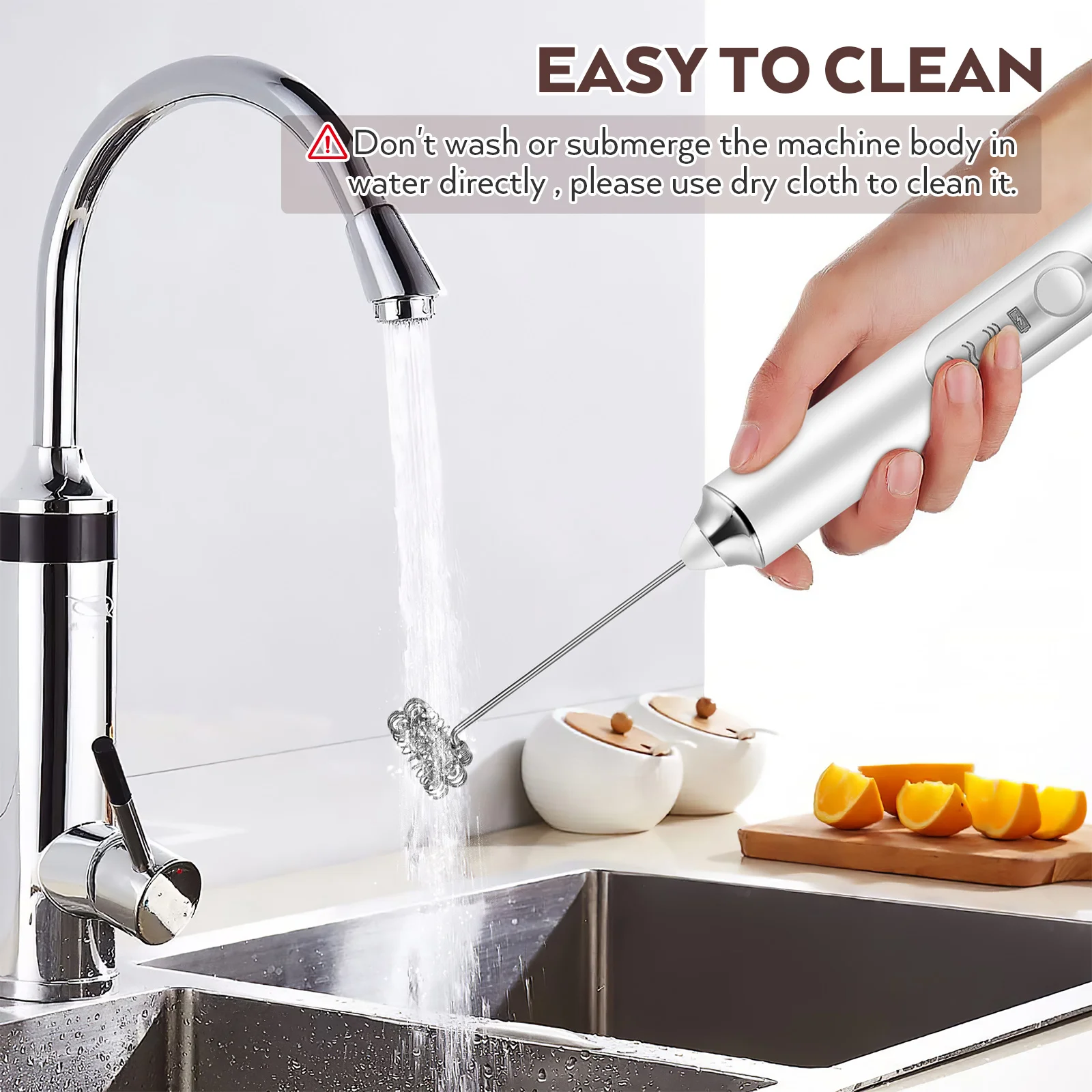 

Rechargeable Electric Milk Frother 3 Speeds Egg Beater Coffee Mixer 2 Whisk Heads Long Life Compact Design Low Noise