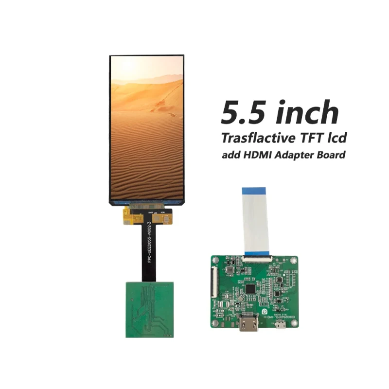 5.5 Inch Transflective TFT LCD 720*1440 MIPI Sunlight Readable Lower Power LCD Module with 20p to 40p HDMI Adapter Board