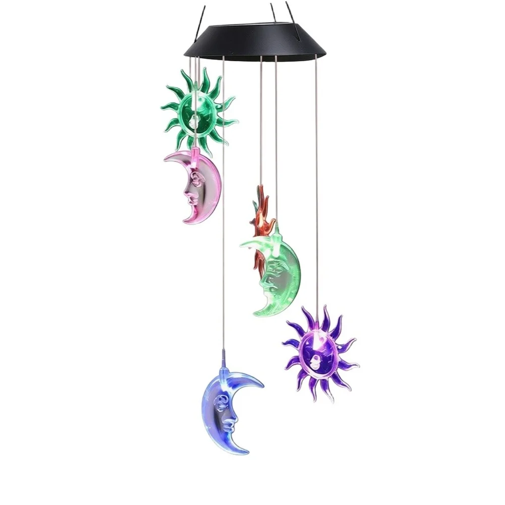 Rainbow Gradient Solar-Power Wind Chime Light Color Changing LED Hanging Ornament Weather Resistant Auto Lamp Beauty Home Decor