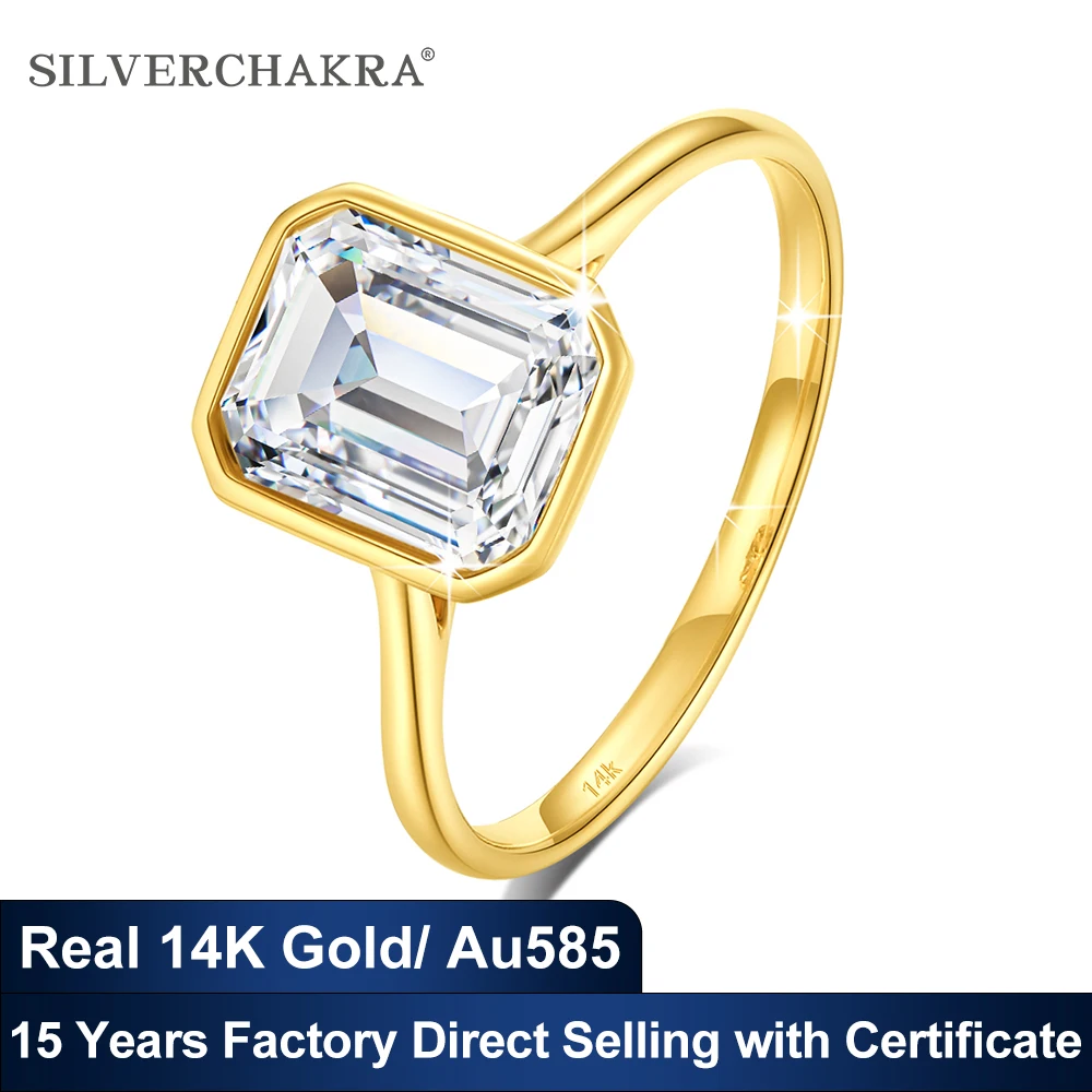 

14K Yellow Gold Engagement Rings 3ct Emerald/ Radiant Cut Moissanite Ring for Women AU585 Classic Shiny Luxurious Bridal Jewelry