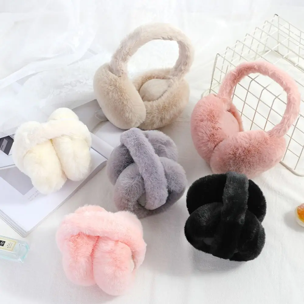 Cute Warm Plush Ear Warmer Solid Color Folding Winter Earmuffs Thickened Cold Protection Earflap Outdoor