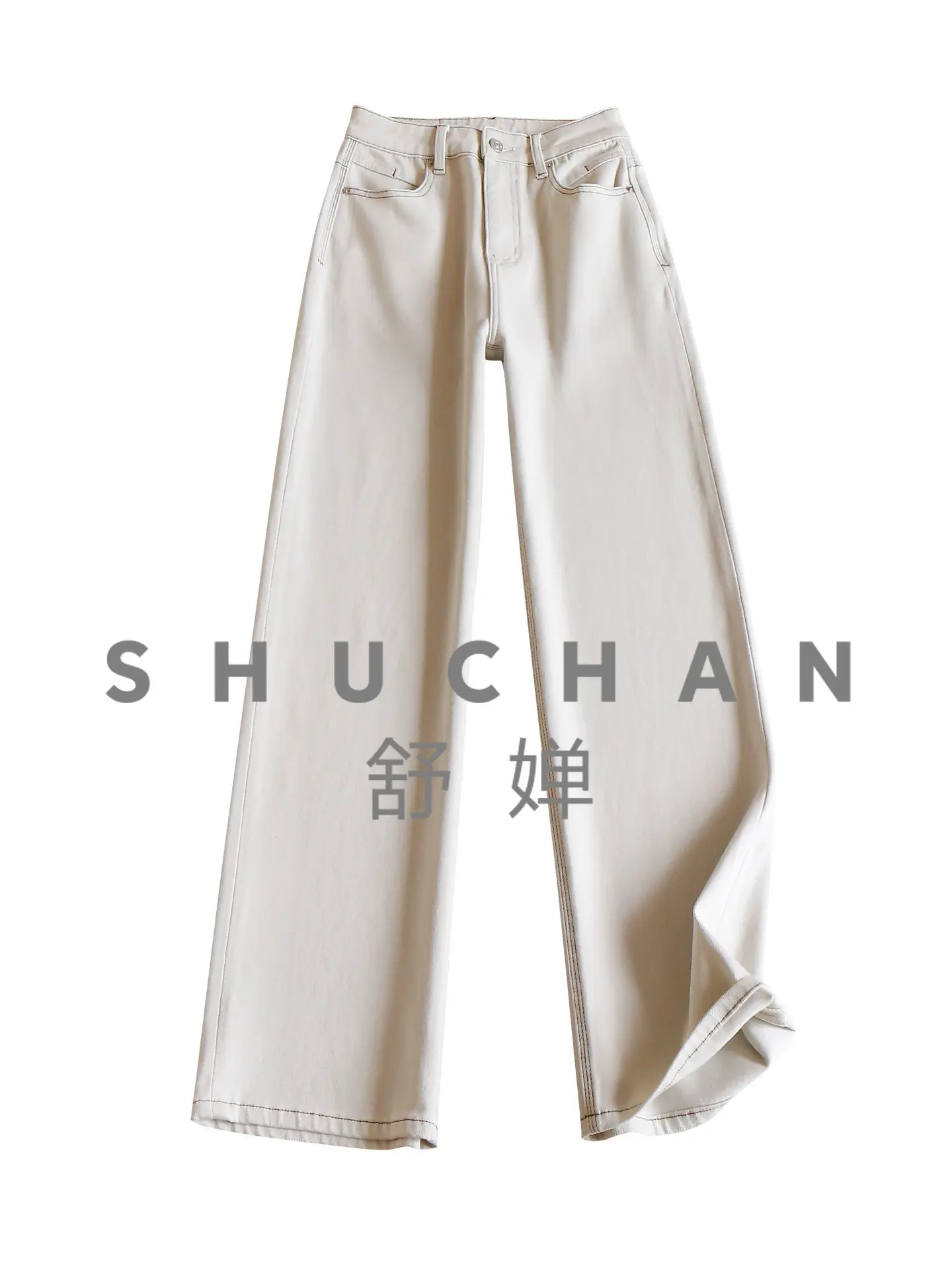 

Gray Elastic High Waist Straight Wide-leg Jeans on All Sides, Women's 44J7 Women Jeans Pants Summer New