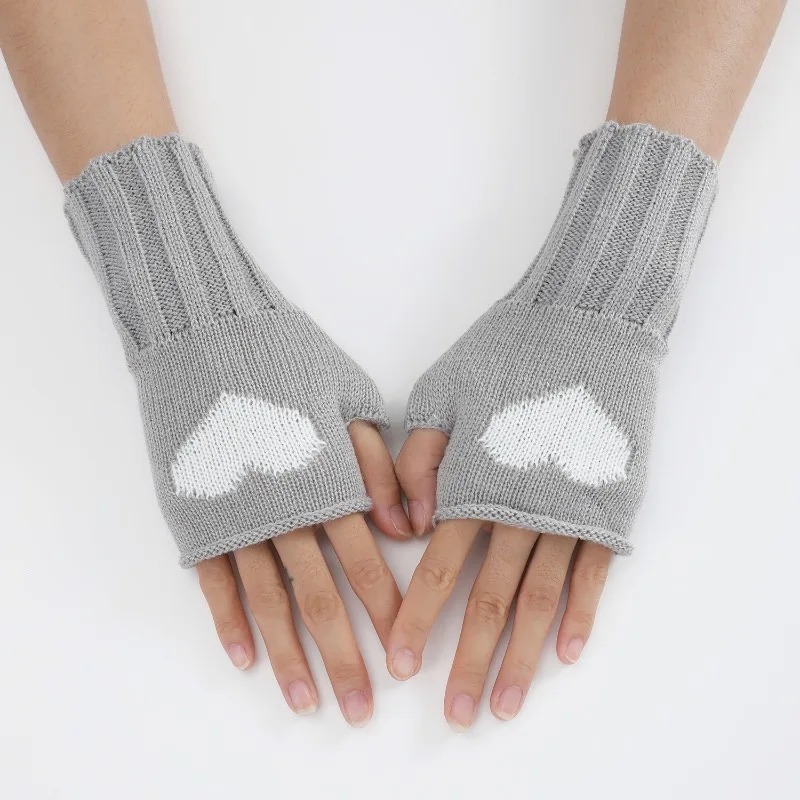 Y2k Accessories Knit Keep Warm Fashion Love Cute Black Short Hands Free Gloves Red Fingerless Gloves Women Winter Arm Warmers