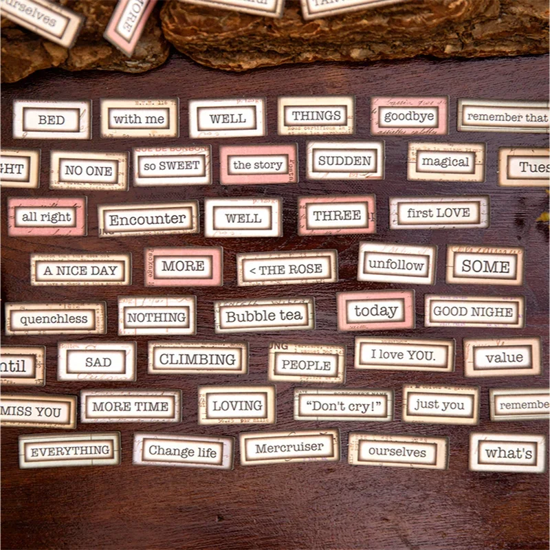 100Pcs Vintage English Border Words Daily Sticker Pack Label Coffee Stains Decoration Supplies Materials Scrapbook 120*85mm