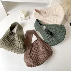 Handmade Knit Handbag Women Mini Knot Wrist Bag Fashion Casual Color Tote Bag Student Reusable Shopping Bags