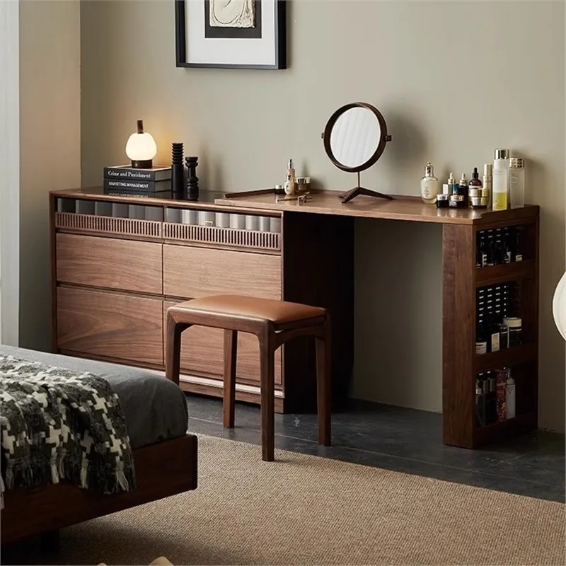 black walnut all-solid wood dresser chest integrated desk cherry wood multi-functional small apartment makeup table