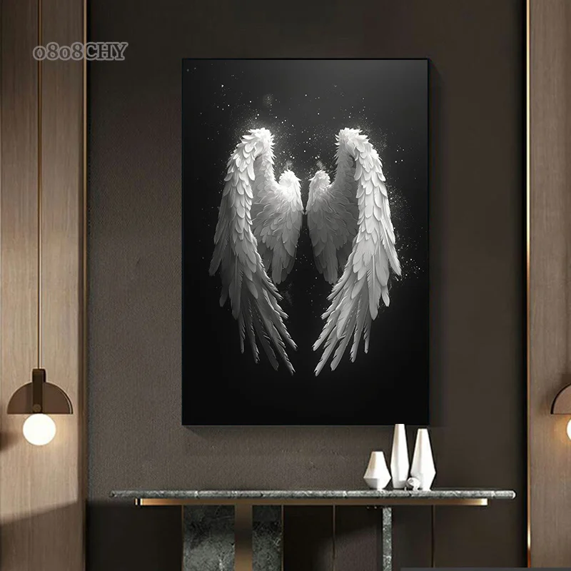 Beautiful White Angel Wings Canvas Painting Modern HD Prints Poster Fashion Wings Wall Art Pictures for Living Room Home Decor