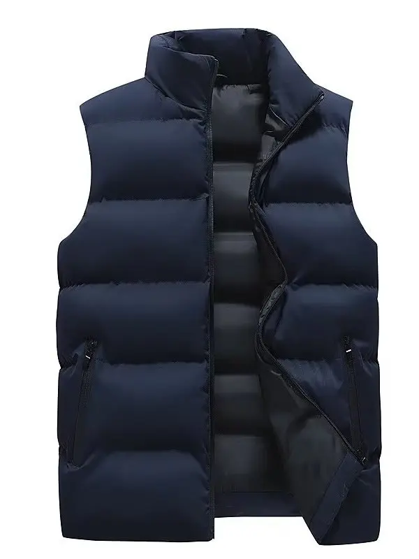 Men's Thickened Warm Cotton Vest Large Size Fashion Outerwear Autumn Winter New Style Korean Version Standard Fit Zipper Closure