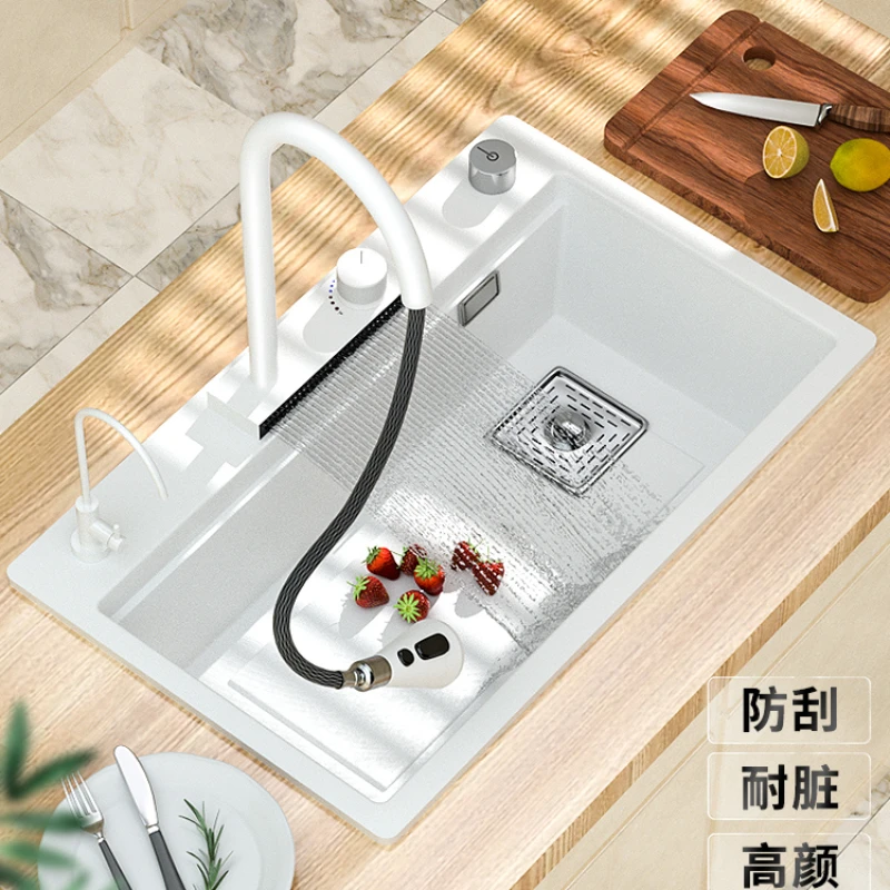 

Waterfall White Single Slot Kitchen Vegetable Washing Basin Household Undertable Basin Vegetable Washing Basin Dishwashing Basin