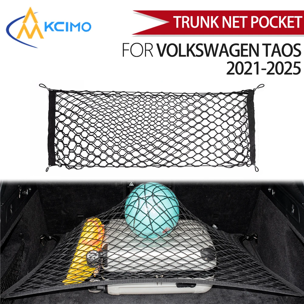 

For Volkswagen Taos 2021-2025 Cargo Net Trunk Organizer, Elastic Mesh Storage Net Car Accessories Storage Belt Hook